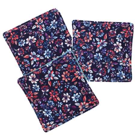 Lot de 3 cotons lavables bleus assortis motif floral