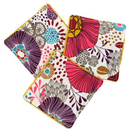 Lot de 3 cotons lavables jaunes assortis motif floral